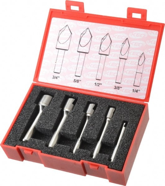 Keo - 5 Piece, 1/4 to 3/4" Head Diam, 90° Included Angle, Single End Countersink Set - Exact Tooling