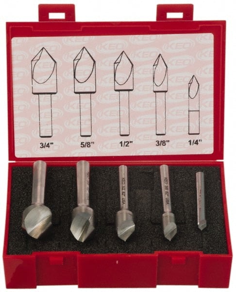 Keo - 5 Piece, 1/4 to 3/4" Head Diam, 60° Included Angle, Single End Countersink Set - Exact Tooling