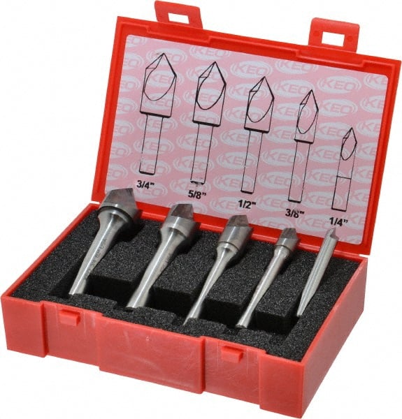 Keo - 5 Piece, 1/4 to 3/4" Head Diam, 82° Included Angle, Single End Countersink Set - Exact Tooling