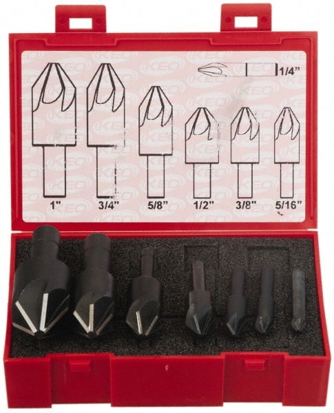 Keo - 7 Piece, 1/4 to 1" Head Diam, 110° Included Angle, Single End Countersink Set - Exact Tooling