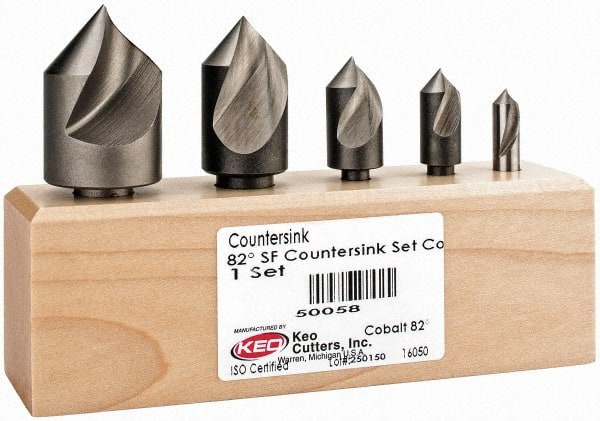 Keo - 5 Piece, 1/4 to 1" Head Diam, 82° Included Angle, Single End Countersink Set - Exact Tooling