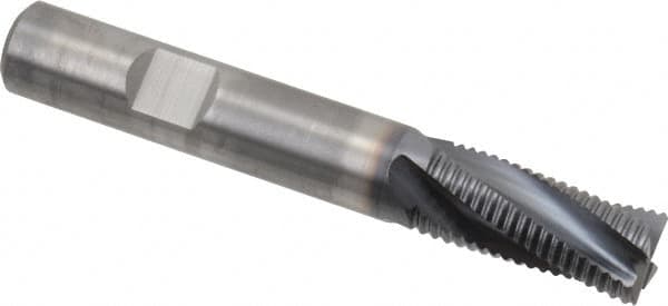 Kennametal - 12mm Diam, Fine Pitch, 25.6mm LOC, 4 Flute Solid Carbide Corner Chamfer Roughing End Mill - AlTiN Finish, 73mm OAL, 12mm Shank Diam, Centercutting, 20° Helix - Exact Tooling