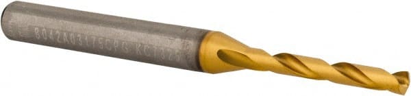 Kennametal - 1/8" 140° Solid Carbide Jobber Drill - Multilayer TiAlN Finish, Right Hand Cut, Spiral Flute, Whistle Notch Shank - Exact Tooling