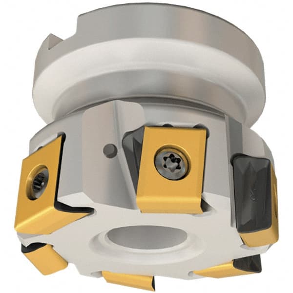 Iscar - 9 Inserts, 5" Cut Diam, 1-1/2" Arbor Diam, 0.492" Max Depth of Cut, Indexable Square-Shoulder Face Mill - 0/90° Lead Angle, 2" High, T490 LN.T 1306 Insert Compatibility, Through Coolant, Series Helitang - Exact Tooling