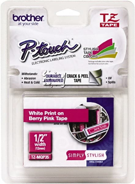 Brother - 1/2" Wide, Berry & Pink Tape Cassette - For Label Maker - Exact Tooling