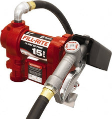 Tuthill - 15 GPM, 3/4" Hose Diam, DC Tank Pump with Manual Nozzle - 1" Inlet, 3/4" Outlet, 12 Volts, 12' Hose Length, 1/4 hp - Exact Tooling