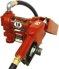 Tuthill - 15 GPM, 3/4" Hose Diam, DC Tank Pump with Automatic Nozzle - 1" Inlet, 3/4" Outlet, 12 Volts, 12' Hose Length, 1/4 hp - Exact Tooling