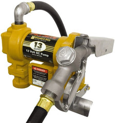 Tuthill - 13 GPM, 3/4" Hose Diam, DC Tank Pump with Manual Nozzle - 1" Inlet, 3/4" Outlet, 12 Volts, 10' Hose Length, 1/4 hp - Exact Tooling
