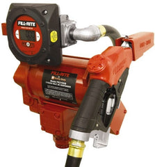 Tuthill - 35 GPM, 1" Hose Diam, AC High Flow Tank Pump with Automatic Nozzle & 900D Meter - 1-1/4" Inlet, 1" Outlet, 115/230 Volts, 18' Hose Length, 3/4 hp - Exact Tooling