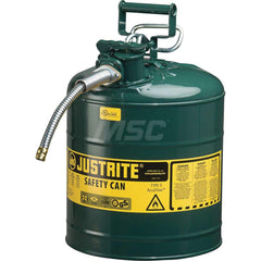 Justrite - Safety Dispensing Cans; Capacity: 5 Gal. ; Material: Steel ; Color: Green ; Height (Decimal Inch): 17.500000 ; Diameter/Length (mm): 11.75 ; Approval Listing/Regulations: FM Approved; UL; ULC; TUV - Exact Tooling
