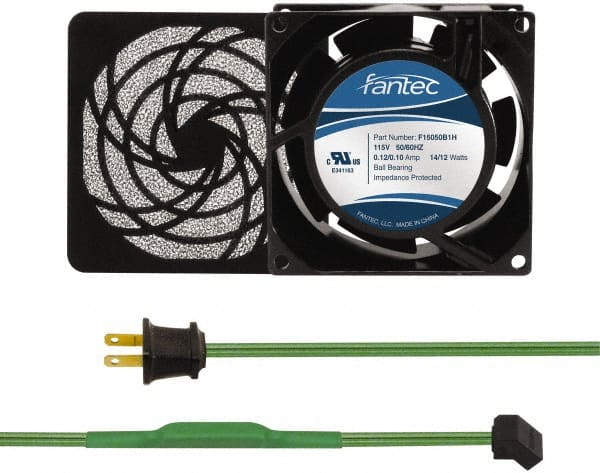 Made in USA - 115 Volts, AC, 31 CFM, Square Tube Axial Fan Kit - 0.18 Amp Rating, 3.15" High x 3" Wide x 38.5mm Deep, Includes Fan, Fan Filter, Thermostatically Controlled Fan Cord - Exact Tooling