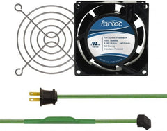 Made in USA - 115 Volts, AC, 31 CFM, Square Tube Axial Fan Kit - 0.18 Amp Rating, 3.15" High x 3" Wide x 38.5mm Deep, Includes Fan, Fan Guard, Thermostatically Controlled Fan Cord - Exact Tooling