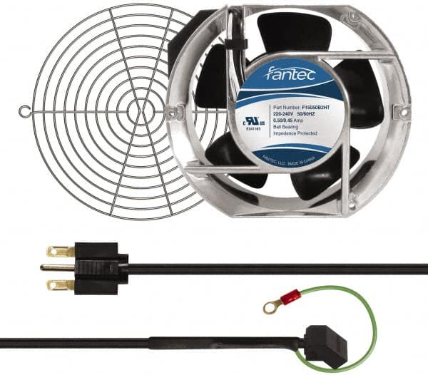Made in USA - 230 Volts, AC, 240 CFM, Oval Tube Axial Fan Kit - 0.12/0.16 Amp Rating, 151mm High x 172mm Wide x 51mm Deep, Includes Fan, Fan Guard, Fan Cord - Exact Tooling