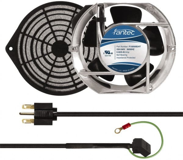 Made in USA - 230 Volts, AC, 240 CFM, Oval Tube Axial Fan Kit - 0.12/0.16 Amp Rating, 151mm High x 172mm Wide x 51mm Deep, Includes Fan, Fan Filter, Fan Cord - Exact Tooling