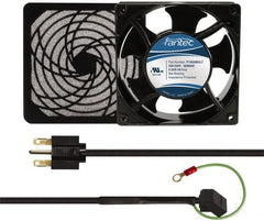 Made in USA - 230 Volts, AC, 80 CFM, Square Tube Axial Fan Kit - 0.07/0.06 Amp Rating, 120mm High x 120mm Wide x 38.5mm Deep, Includes Fan, Fan Guard, Fan Cord - Exact Tooling