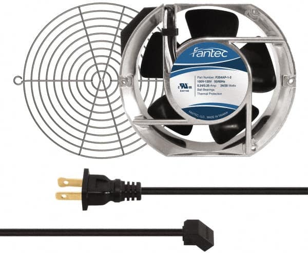 Made in USA - 115 Volts, AC, 240 CFM, Oval Tube Axial Fan Kit - 0.46 Amp Rating, 151mm High x 172mm Wide x 51mm Deep, Includes Fan, Fan Guard, Fan Cord - Exact Tooling