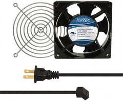 Made in USA - 115 Volts, AC, 80 CFM, Square Tube Axial Fan Kit - 0.18 Amp Rating, 120mm High x 120mm Wide x 38.5mm Deep, Includes Fan, Fan Guard, Fan Cord - Exact Tooling