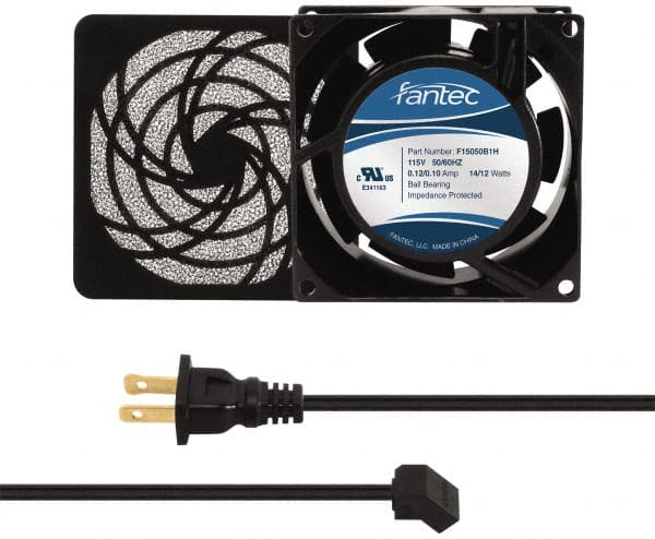 Made in USA - 115 Volts, AC, 31 CFM, Square Tube Axial Fan Kit - 0.18 Amp Rating, 3.15" High x 3" Wide x 38.5mm Deep, Includes Fan, Fan Filter, Fan Cord - Exact Tooling