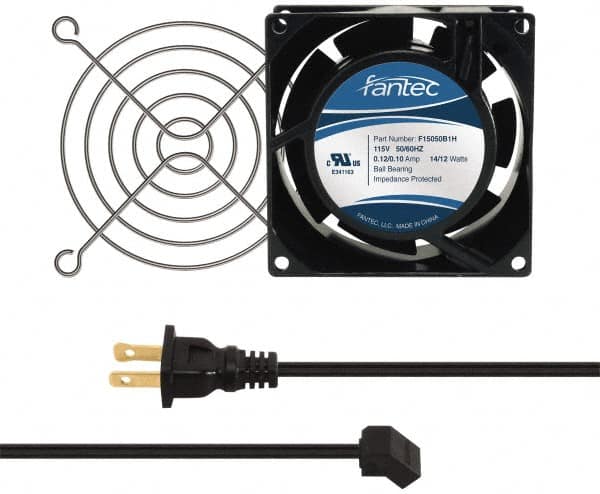 Made in USA - 115 Volts, AC, 31 CFM, Square Tube Axial Fan Kit - 0.18 Amp Rating, 3.15" High x 3" Wide x 38.5mm Deep, Includes Fan, Fan Guard, Fan Cord - Exact Tooling