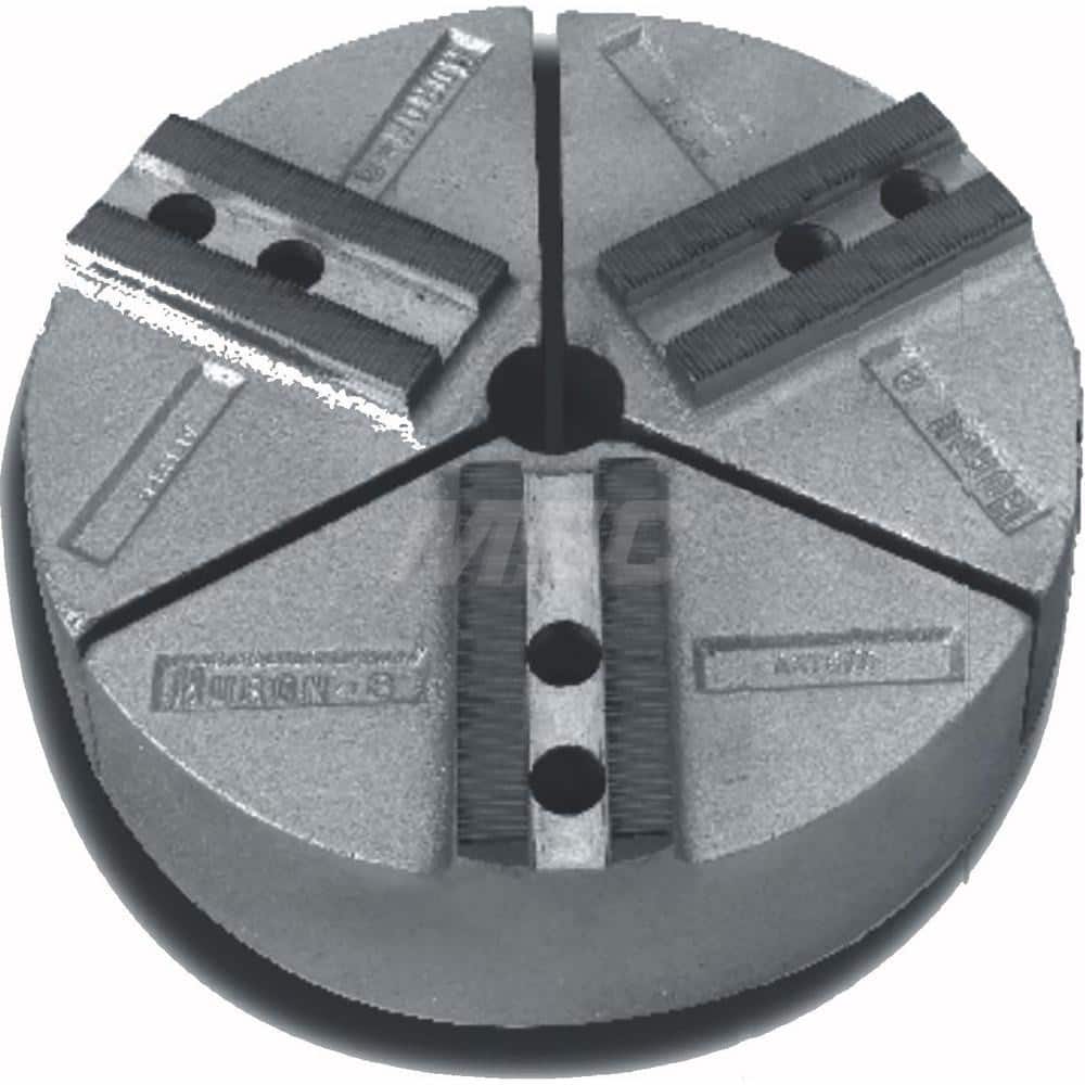 Huron Machine Products - Soft Lathe Chuck Jaws; Jaw Type: Round ; Material: Cast Iron ; Jaw Interface Type: 1.5mm x 60? Serrated ; Maximum Compatible Chuck Diameter (Inch): 6 ; Minimum Compatible Chuck Diameter (Inch): 1 ; Overall Height (Inch): 4 - Exact Tooling