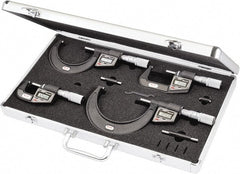 Starrett - 0 to 4" Range, 0.001mm Resolution, 4 Piece Electronic Outside Micrometer Sets - 0.001mm Accuracy, Friction Thimble, Carbide Measuring Face - Exact Tooling
