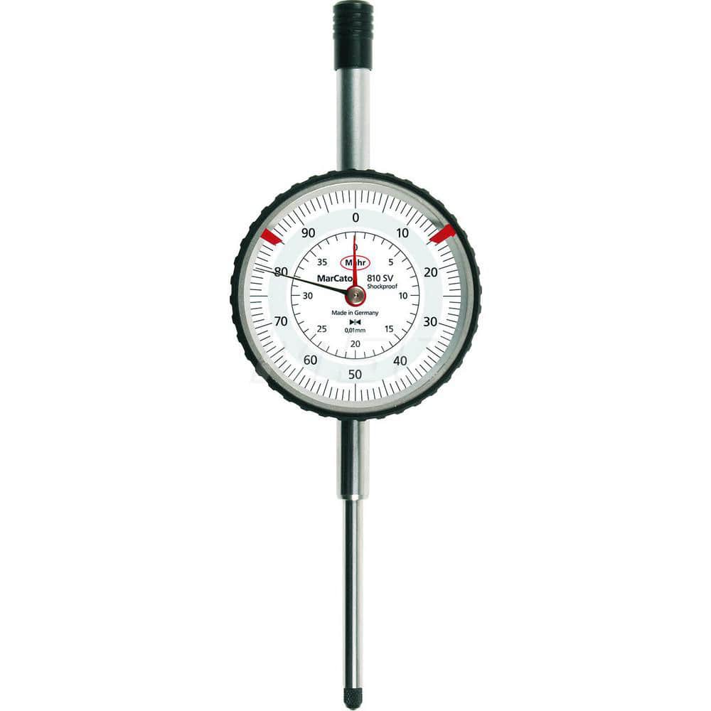 Mahr - Dial Drop Indicators; Maximum Measurement (Inch): 1.57 ; Maximum Measurement (mm): 40.00 ; Dial Graduation (mm): 0.0100 ; Dial Graduation (Decimal Inch): 3.900000 ; Dial Reading: 0-100 ; Dial Diameter (mm): 50.00 - Exact Tooling