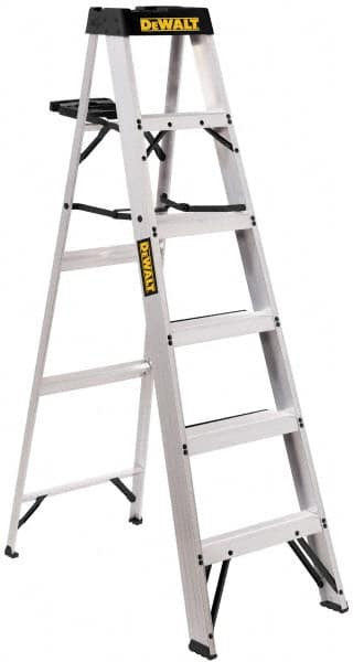 DeWALT - 5 Steps, 6' High, Type IA Rating, Aluminum Step Ladder - 300 Lb Capacity, 21-5/8" Base Width - Exact Tooling