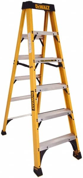 DeWALT - 9 Steps, 10' High, Type IA Rating, Fiberglass Step Ladder - Exact Tooling