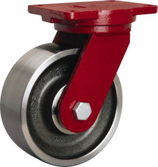 Hamilton - 8" Diam x 3" Wide x 10-1/2" OAH Top Plate Mount Swivel Caster - Forged Steel, 4,000 Lb Capacity, Sealed Precision Ball Bearing, 6-1/8 x 7-1/2" Plate - Exact Tooling