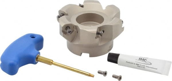 Iscar - 3.37" Cut Diam, 1" Arbor Hole, 0.18" Max Depth of Cut, 50° Indexable Chamfer & Angle Face Mill - 6 Inserts, IQ845 SYHU 07.. Insert, Right Hand Cut, Through Coolant, Series DoveIQMill - Exact Tooling