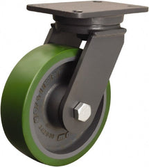 Hamilton - 8" Diam x 2-1/2" Wide x 10-1/2" OAH Top Plate Mount Swivel Caster - Polyurethane Mold onto Cast Iron Center, 2,000 Lb Capacity, Tapered Roller Bearing, 5-1/4 x 7-1/4" Plate - Exact Tooling