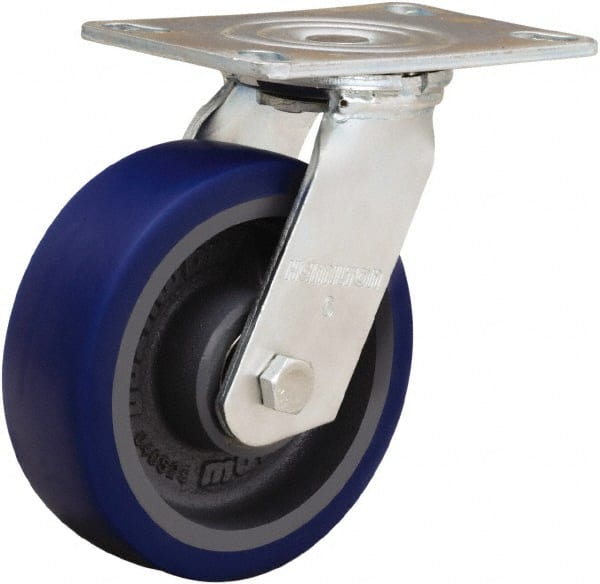 Hamilton - 6" Diam x 2" Wide x 7-1/2" OAH Top Plate Mount Swivel Caster - Polyurethane Mold onto Cast Iron Center, 900 Lb Capacity, Sealed Precision Ball Bearing, 4-1/2 x 6-1/4" Plate - Exact Tooling