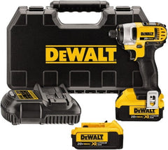 DeWALT - 20 Volt, 1/4" Drive, 117 Ft/Lb Torque, Cordless Impact Driver - Mid-Handle, 2800 RPM, 2 Lithium-Ion Batteries Included - Exact Tooling