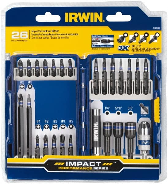 Irwin - 26 Piece, Phillips, Square, Torx, Hex Nutsetter Handle, Drive Set - 1/4 to 3/8" Hex, #1 to #3 - Exact Tooling