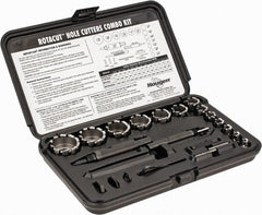 Hougen - 19 Piece, 5/16 to 1-1/2" Cutter Diam, High Speed Steel Annular Cutter Set - Bright Finish, 5/16, 3/8, 7/16, 1/2, 9/16, 5/8, 3/4, 7/8, 1, 1-1/8, 1-1/4, 1-3/8, 1-1/2" Cutter Diams, 3 Flats on Shank - Exact Tooling