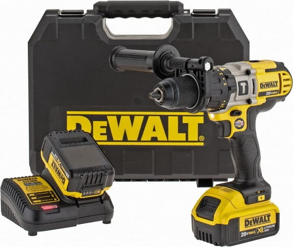DeWALT - 20 Volt 1/2" Keyless Chuck Cordless Hammer Drill - 0 to 9,775, 0 to 22,950 & 0 to 34,000 BPM, 0 to 575, 0 to 1,350 & 0 to 2,000 RPM, Reversible, Mid-Handle - Exact Tooling