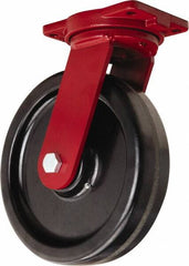 Hamilton - 12" Diam x 3" Wide x 14-1/2" OAH Top Plate Mount Swivel Caster - Phenolic, 3,500 Lb Capacity, Straight Roller Bearing, 6-1/8 x 7-1/2" Plate - Exact Tooling