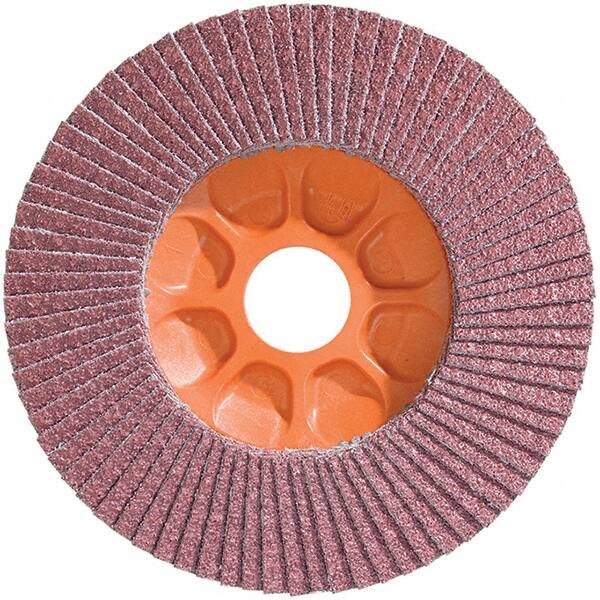 WALTER Surface Technologies - 40 Grit, 5" Disc Diam, 7/8" Center Hole, Type 28 Ceramic Flap Disc - 12,200 Max RPM, Plastic Backing, Arbor Attaching System, Coated - Exact Tooling