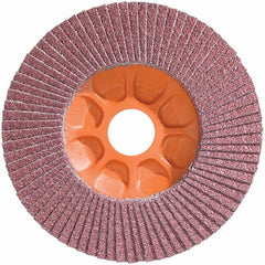 WALTER Surface Technologies - 40 Grit, 5" Disc Diam, 7/8" Center Hole, Type 28 Ceramic Flap Disc - 12,200 Max RPM, Plastic Backing, Arbor Attaching System, Coated - Exact Tooling