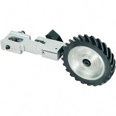 Dynabrade - 5/8" Wide Electric Versatility Belt Grinder Contact Arm - 72" Belt Length x 1" Belt Width, Serrated, Rubber, 40" Contact Wheel Diam - Exact Tooling