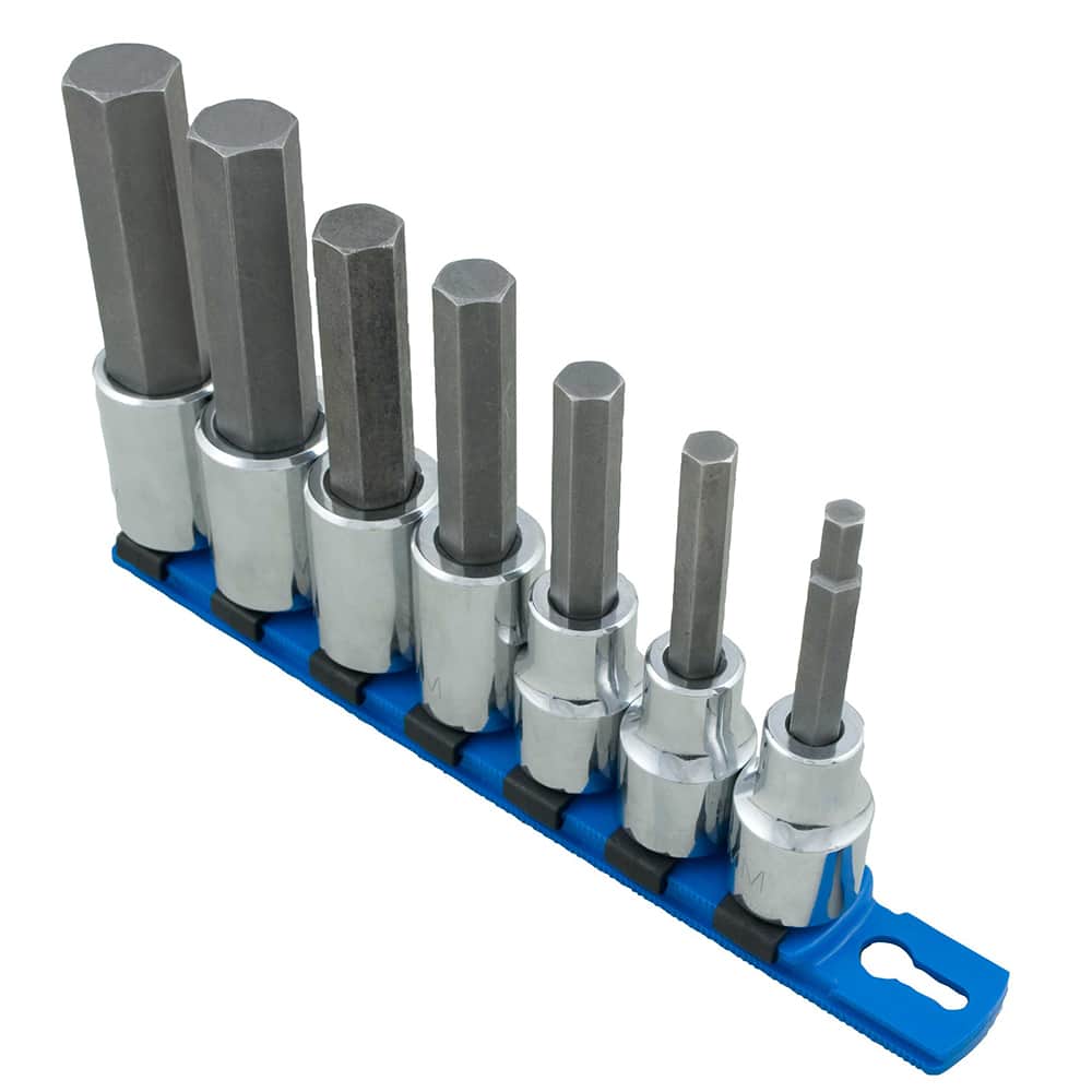 Martin Tools - Hex & Torx Bit Socket Sets; Type: Hex Bit Socket Set ; Drive Size: 1/2 ; Minimum Set Hex Size (Inch): 1/4 ; Measurement Type: Hex; Inch ; 1/2 Drive Sizes: 1/4, 5/16, 3/8, 7/16, 1/2, 9/16, 5/8 ; Container Type: Rail - Exact Tooling