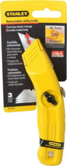 Stanley - Retractable Utility Knife - 2-1/2" Carbon Steel Blade, Yellow Cast Aluminum Handle, 3 Blades Included - Exact Tooling