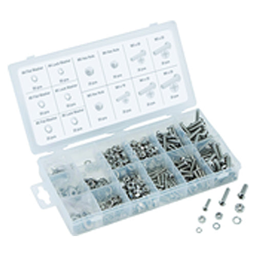 475 Pieces Metric Nut & Bolt Assortment - Machine screws, lock washers, flat washers and hex nut - Exact Tooling