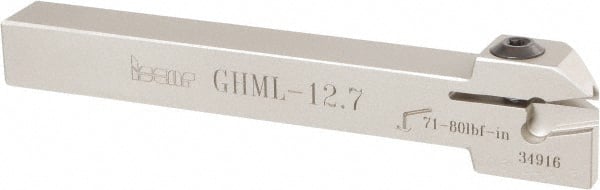 Iscar - GHM, External, Left Hand, 0.189" Max Depth of Cut, 0.157" Max Groove Width, Indexable Grooving Tool Holder - GI.., GPV, TIP Insert Compatibility, 1/2" Shank Height, 1/2" Shank Width, 4-1/2" OAL - Exact Tooling