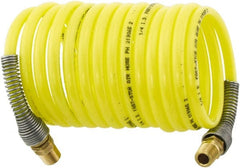 Parker - 3/16" ID, 1/4 Thread, 12' Long, Yellow Nylon Coiled & Self Storing Hose - 225 Max psi, Male Rigid x Male Swivel - Exact Tooling