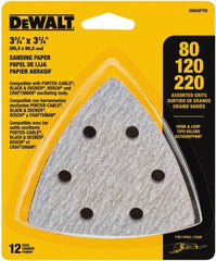 DeWALT - 80, 120 & 220 Grit, Aluminum Oxide TriangleSanding Sheet - 3-1/2" Long x 3-3/4" Wide, Assorted Grade, Weighted Cloth Backing - Exact Tooling