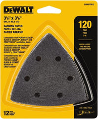 DeWALT - 120 Grit, Aluminum Oxide TriangleSanding Sheet - 3-1/2" Long x 3-3/4" Wide, Fine Grade, Weighted Cloth Backing - Exact Tooling
