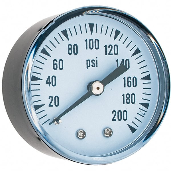 Value Collection - 2" Dial, 1/4 Thread, 0-200 Scale Range, Pressure Gauge - Center Back Connection Mount - Exact Tooling