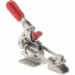 De-Sta-Co - 360 Lb Capacity, Horizontal, U Hook, Flanged Base, Stainless Steel Pull Action Latch Clamp - 1.17" Drawing Movement, 4-1/4" OAL, Threaded U Hook, Straight Handle - Exact Tooling
