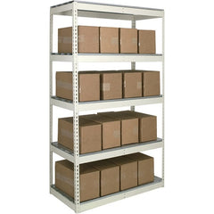 Hallowell - 5 Shelf Starter Open Steel Shelving - 1 Lb Capacity, 96" Wide x 120" High x 36" Deep, Tan - Exact Tooling
